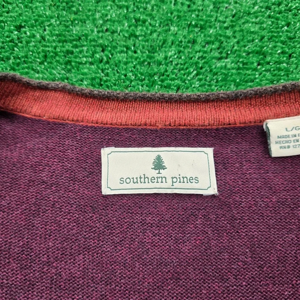 Southern Pines Cardigan Sweater Mens Large Burgundy Button Up Preppy Casual‎
